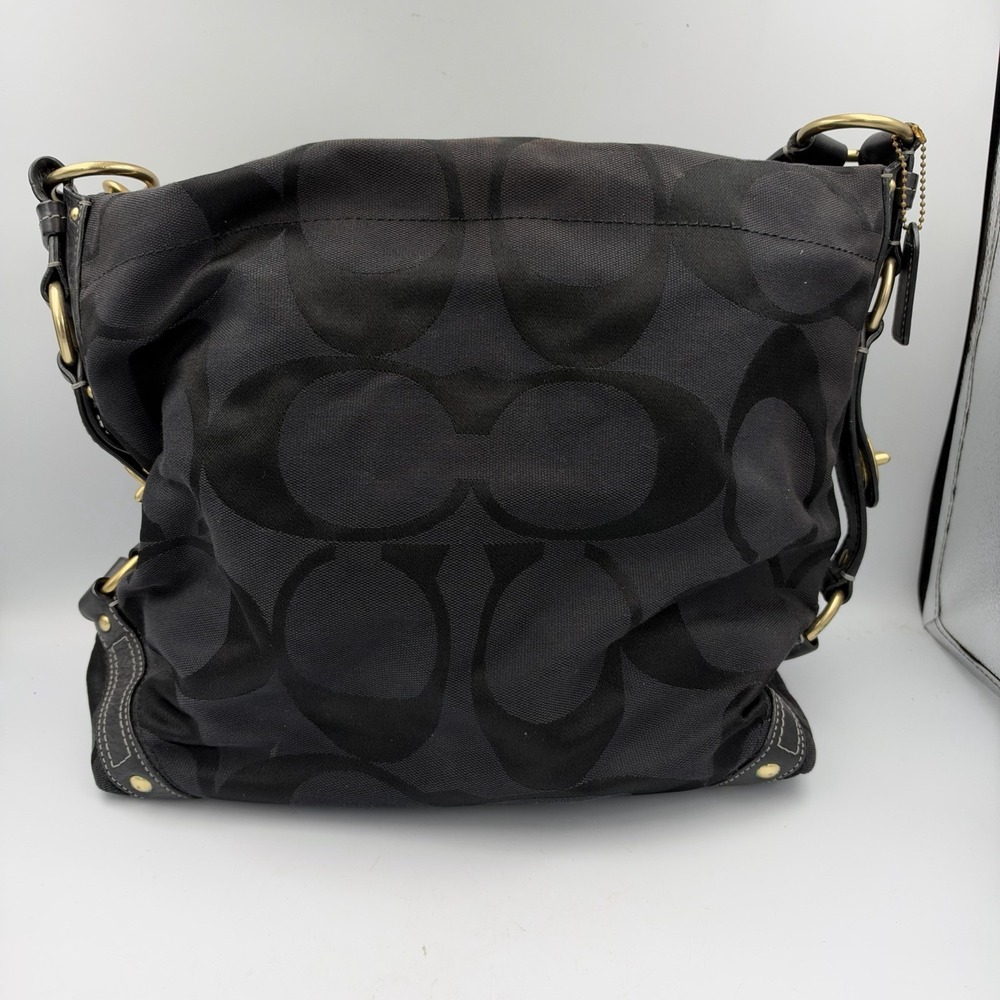 Vintage 2000s Y2K Signature Carly Canvas Large Black Hobo Shoulder Purse #10620